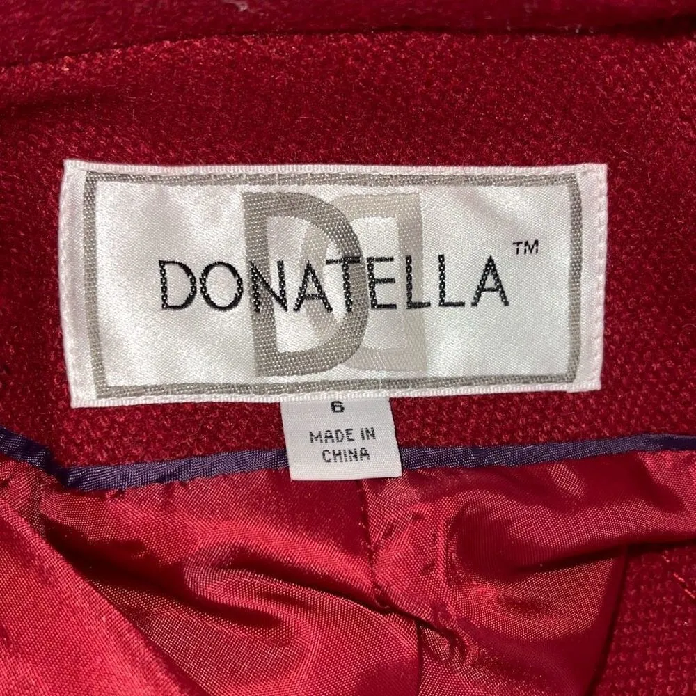 Donatella Vintage Women's Printed Lining Wool Button Single Breasted Coat Cherry Red Size 6 - Image 7
