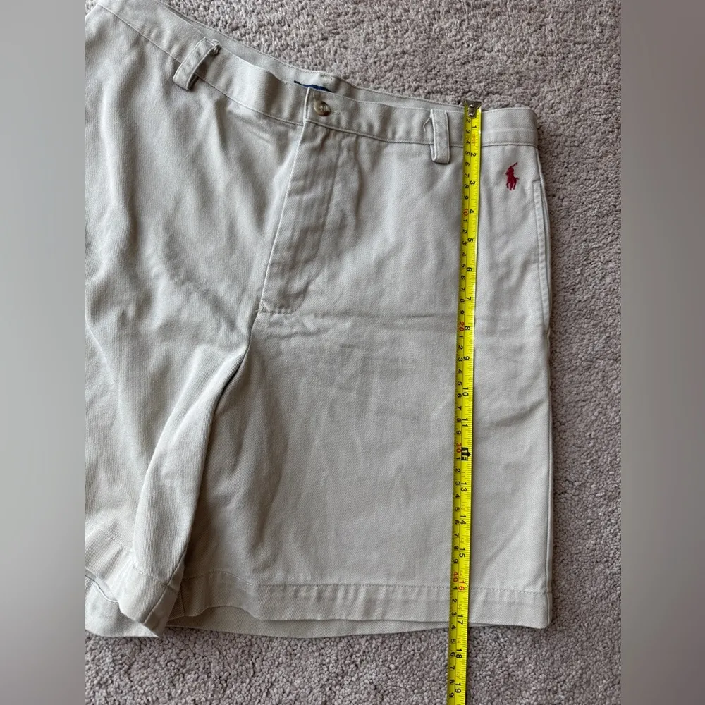 Ralph Lauren Sport khaki tan Flat Front shorts - EUC - logo detail - fits medium - Image 11
