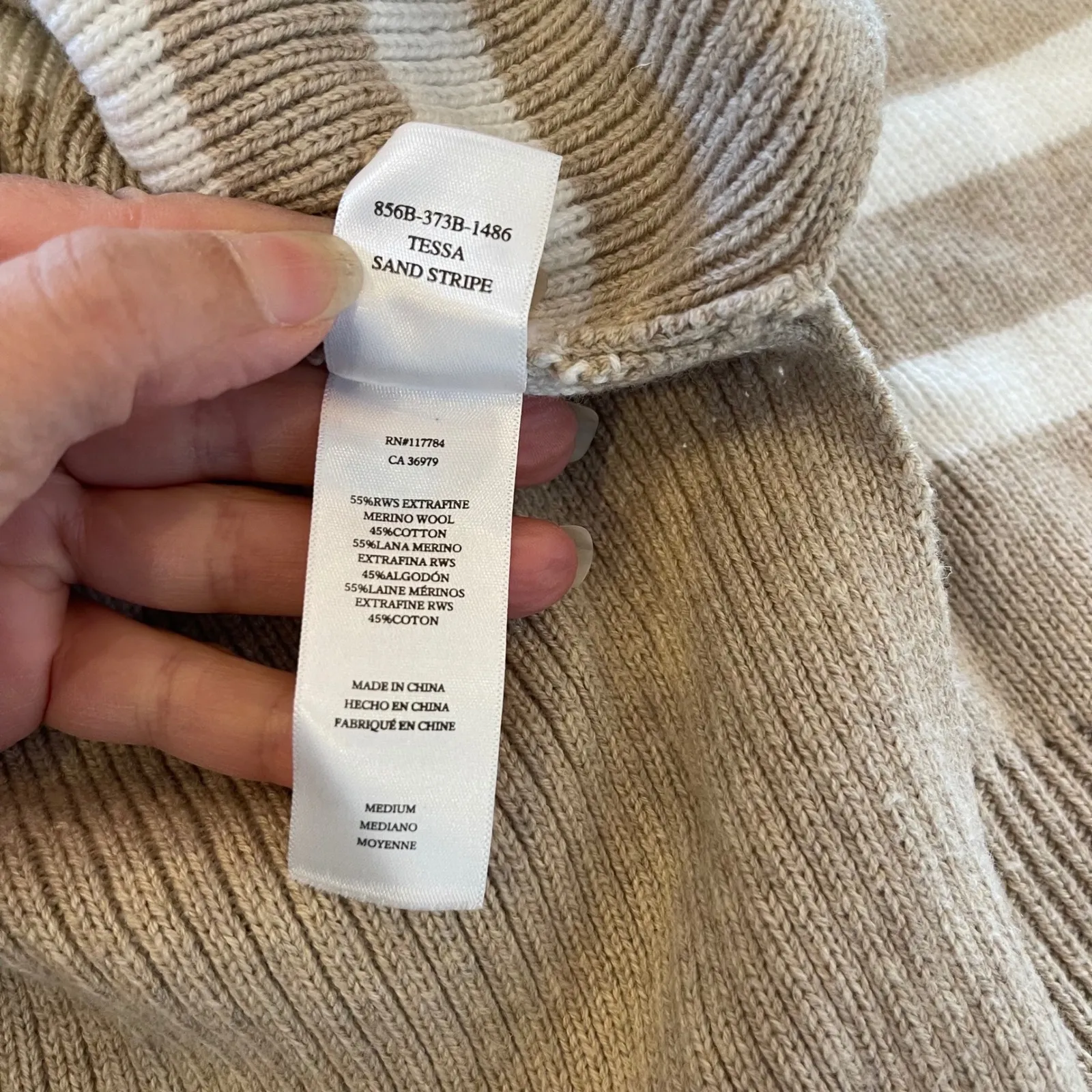 Rails Tessa Sand Stripe Mock Neck Quarter Zip Ribbed Knit Sweater Medium - Image 8