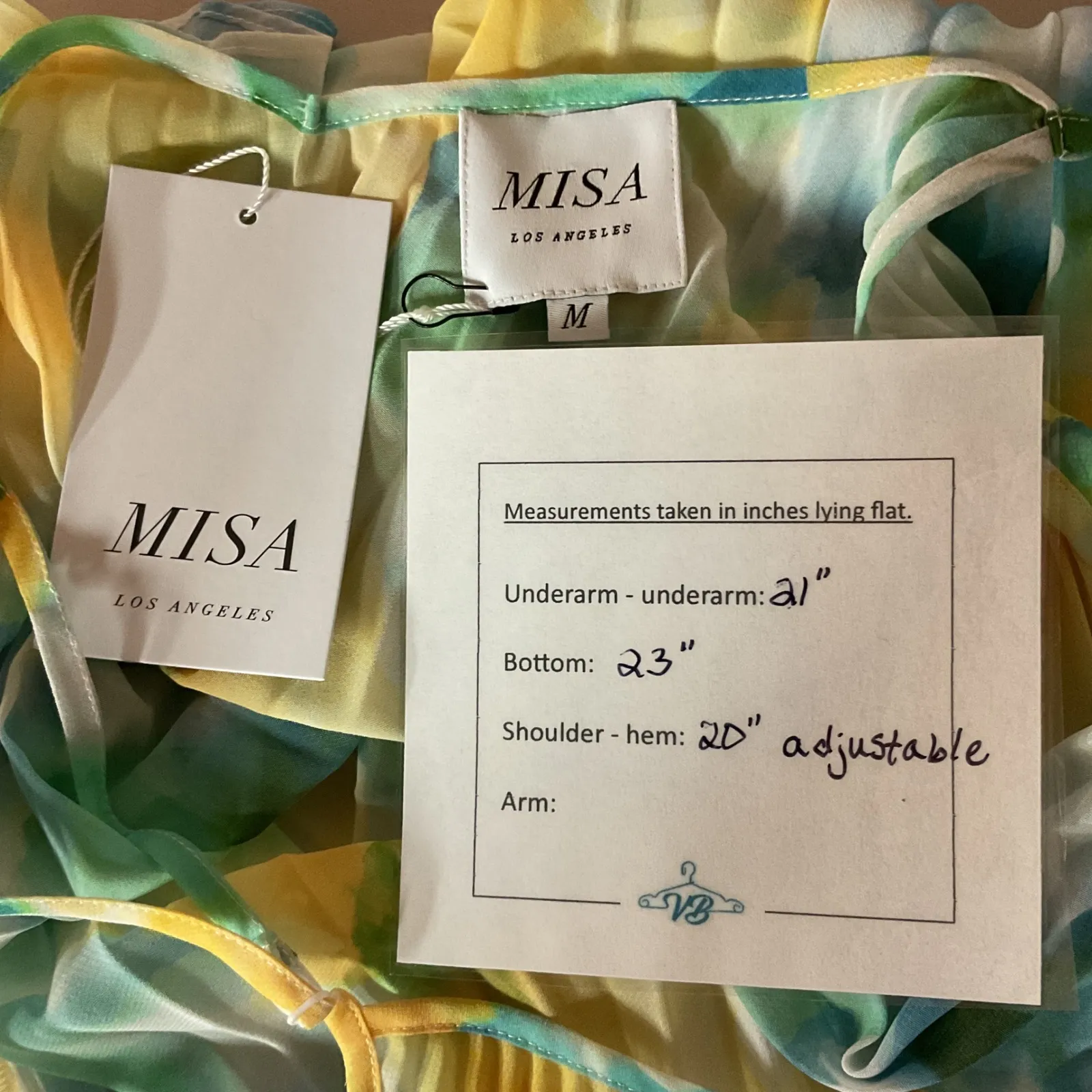 Misa Noemi Top Citron Watercolor V Neck Sleeveless Pleated Chic Blouse Sz M NWT - Image 9