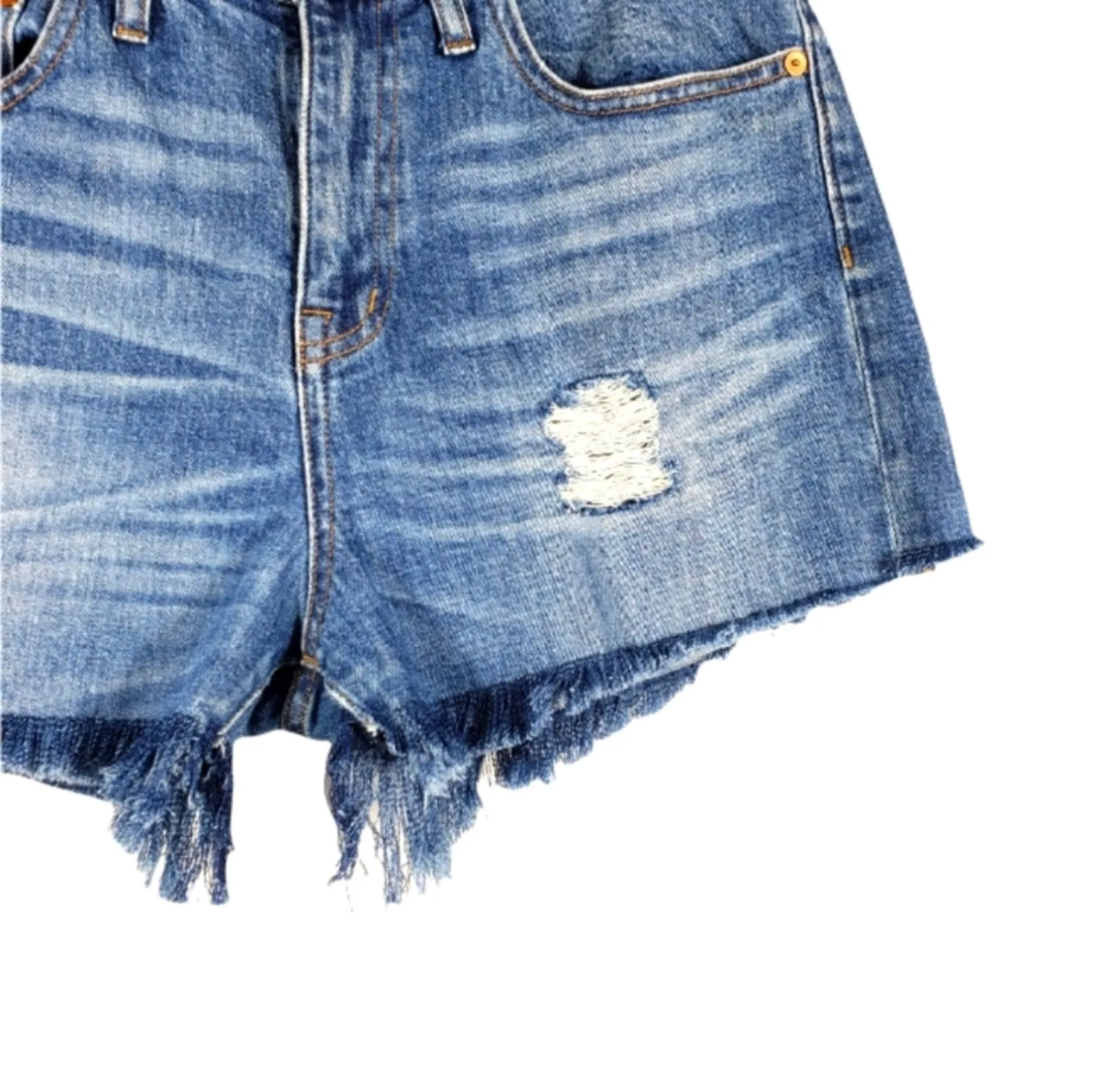 Straight Crop Intentionally Distressed Frayed Denim Shorts Size 30 - Image 3
