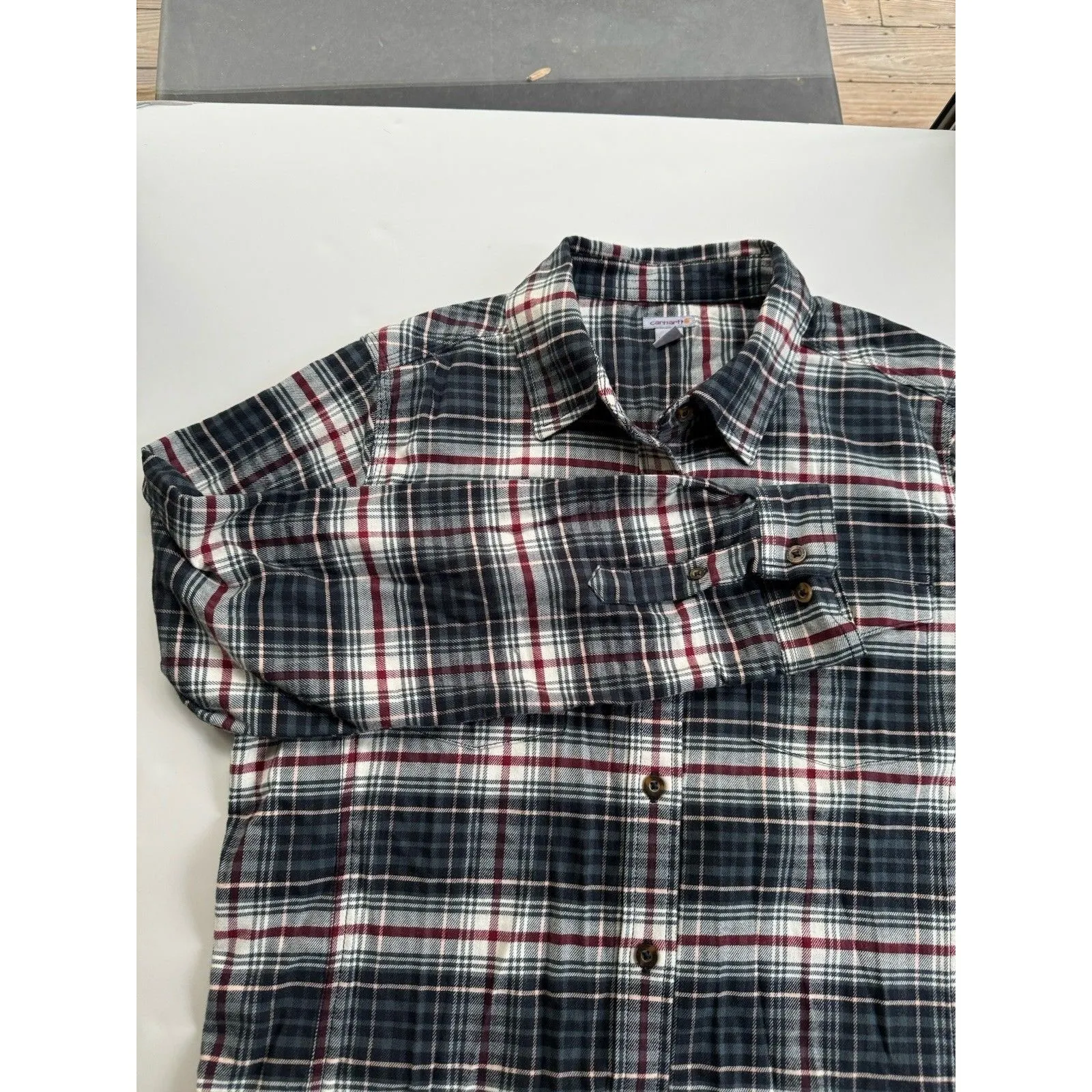 Carhartt Top Flannel Shirt Button Up Long Sleeve Size L 12-14 Pocket Cotton - Image 8