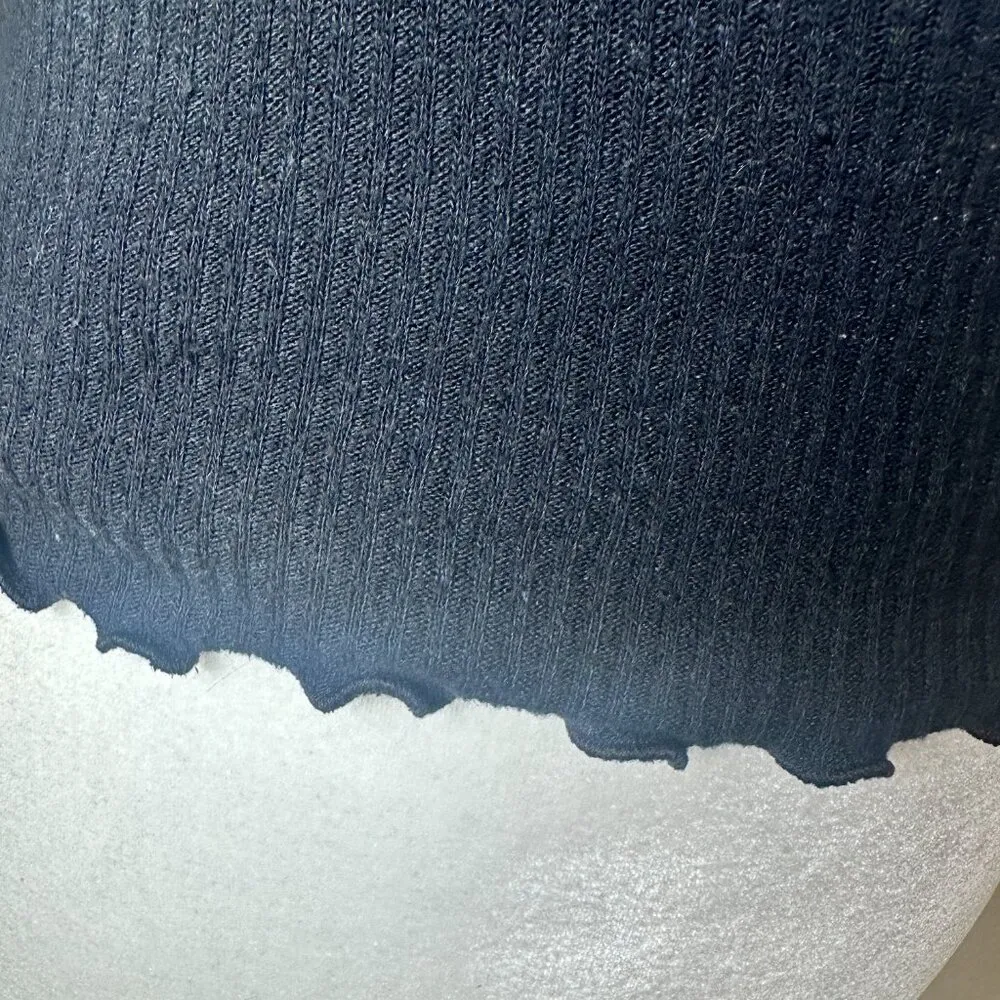 ABERCROMBIE & FITCH Lettuce Edge Ribbed Wrap Tie Sweater Top Size XS Black - Image 10