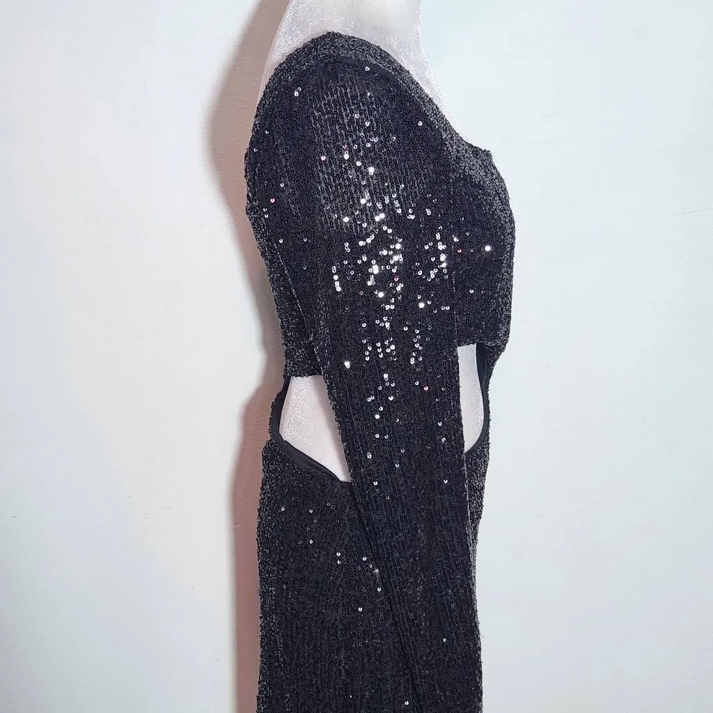 Windsor  Black Sequin One Shoulder Bodycon Mini Dress with Cutout NWT Size Large - Image 5