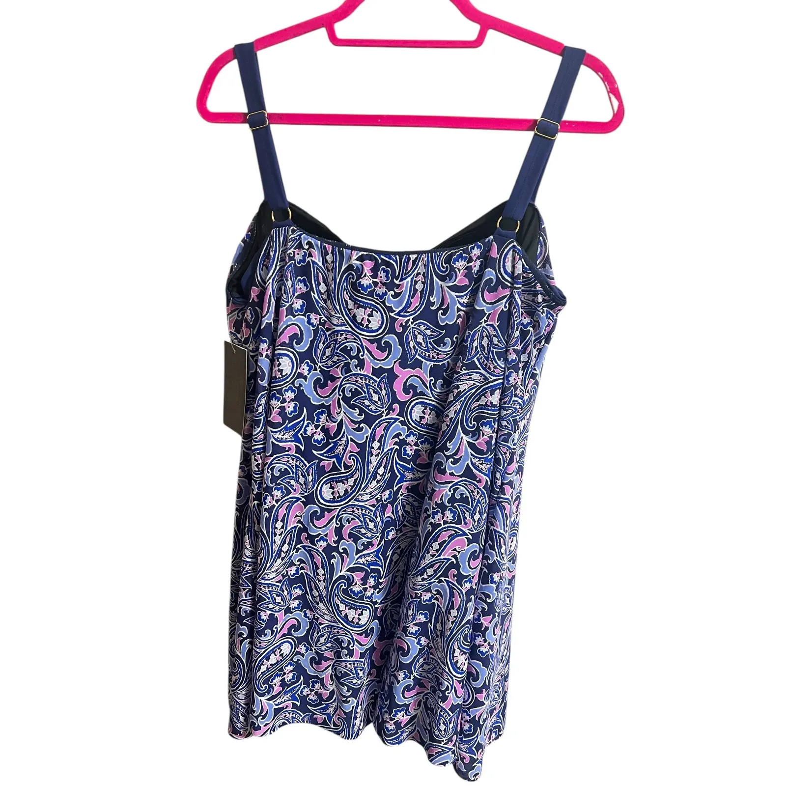 Alisha Levine Swimdress Plus 22W Swim Bathing Suit One Piece Paisley Blue Pink - Image 3