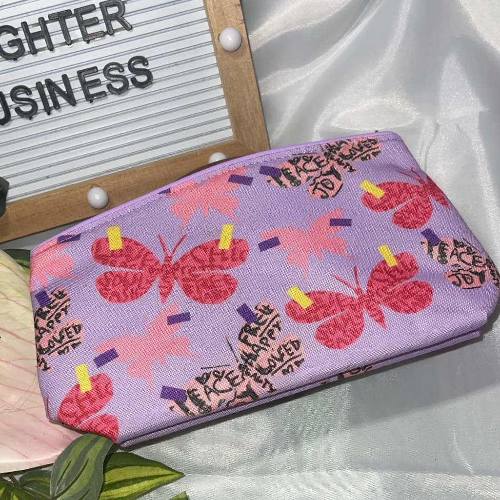 Clinique x Drawbertson Butterfly Cosmetic Makeup Bag Purple Travel Case - Image 2