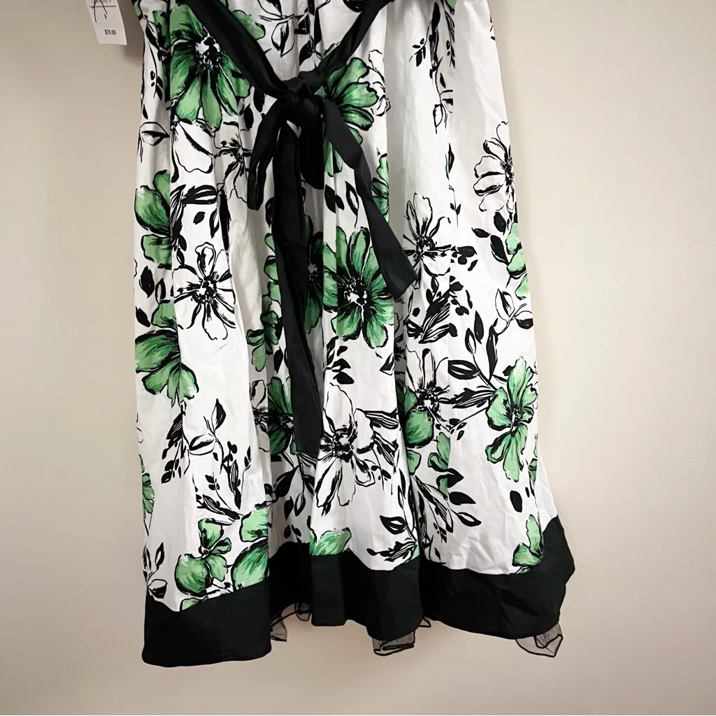 Ruby Rox White/Green Floral Midi Dress Tie Waist NEW Size Juniors 9 Retro - Image 8