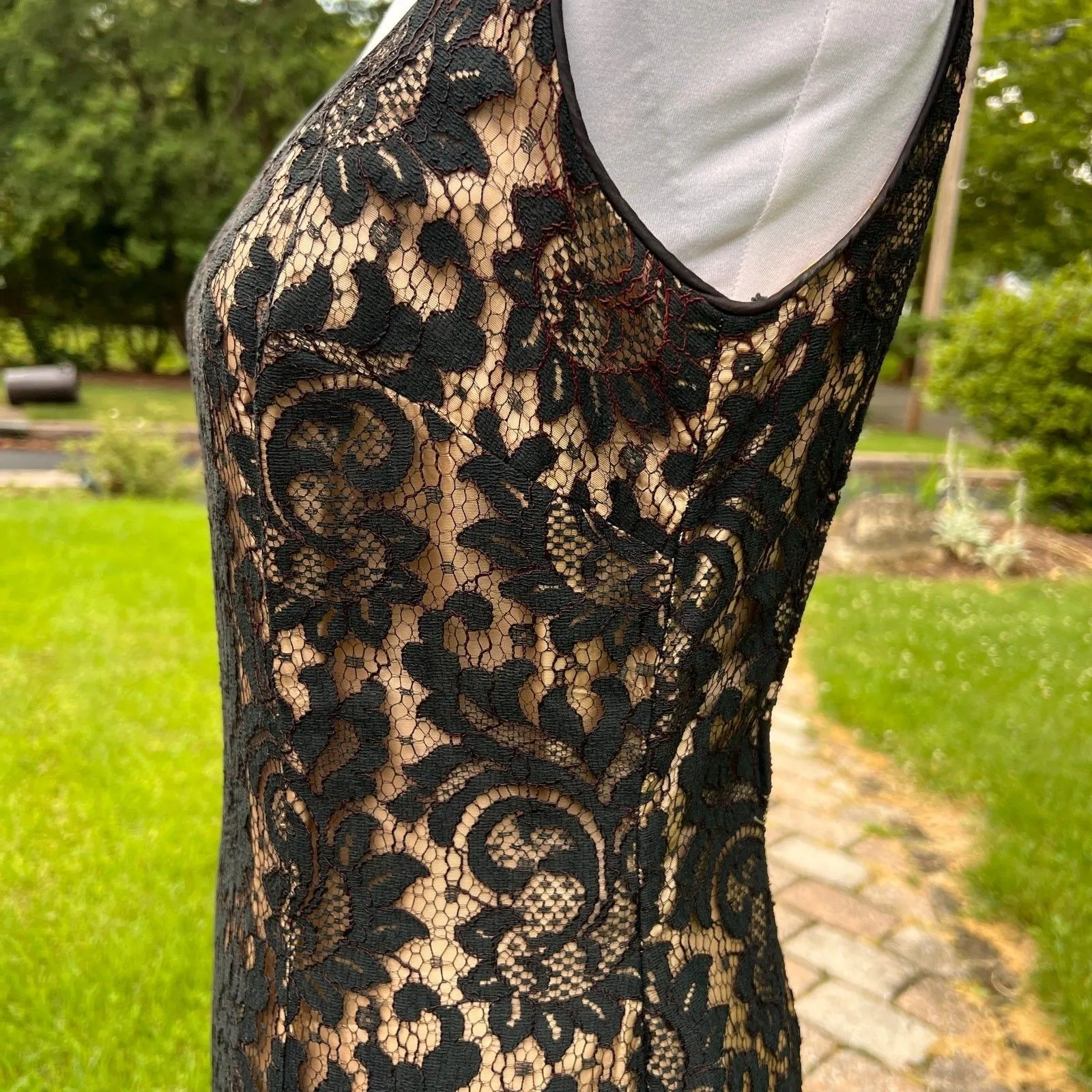 VTG Lee Jordan Black lace illusion dress gown wiggle size 2 XS - Image 4