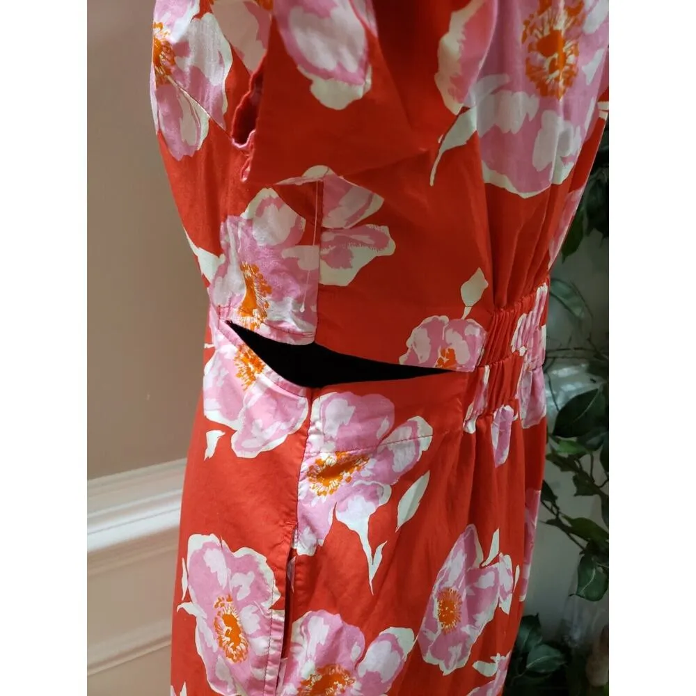 Old Navy Women's Red Floral 100% Cotton V-Neck Short Sleeve Knee Length Dress S - Image 10