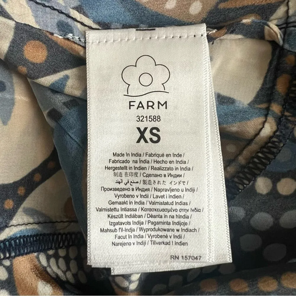 Farm Rio Anthro Women’s Cocopalm Flutter Sleeve Beige Blue  Print Maxi Dress XS - Image 11