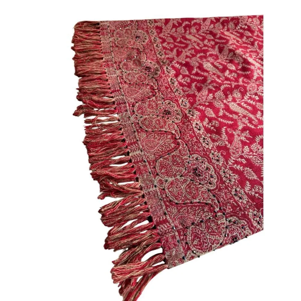 Vintage Nouveaux Red Paisley Print With Fringe Hem Straight Maxi Skirt Size 10 - Image 5