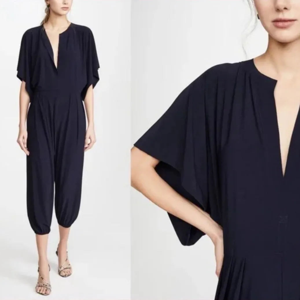 NORMA KAMALI Rectangle Plunging Kimono Sleeve Jogger Jumpsuit Size Medium - Image 2