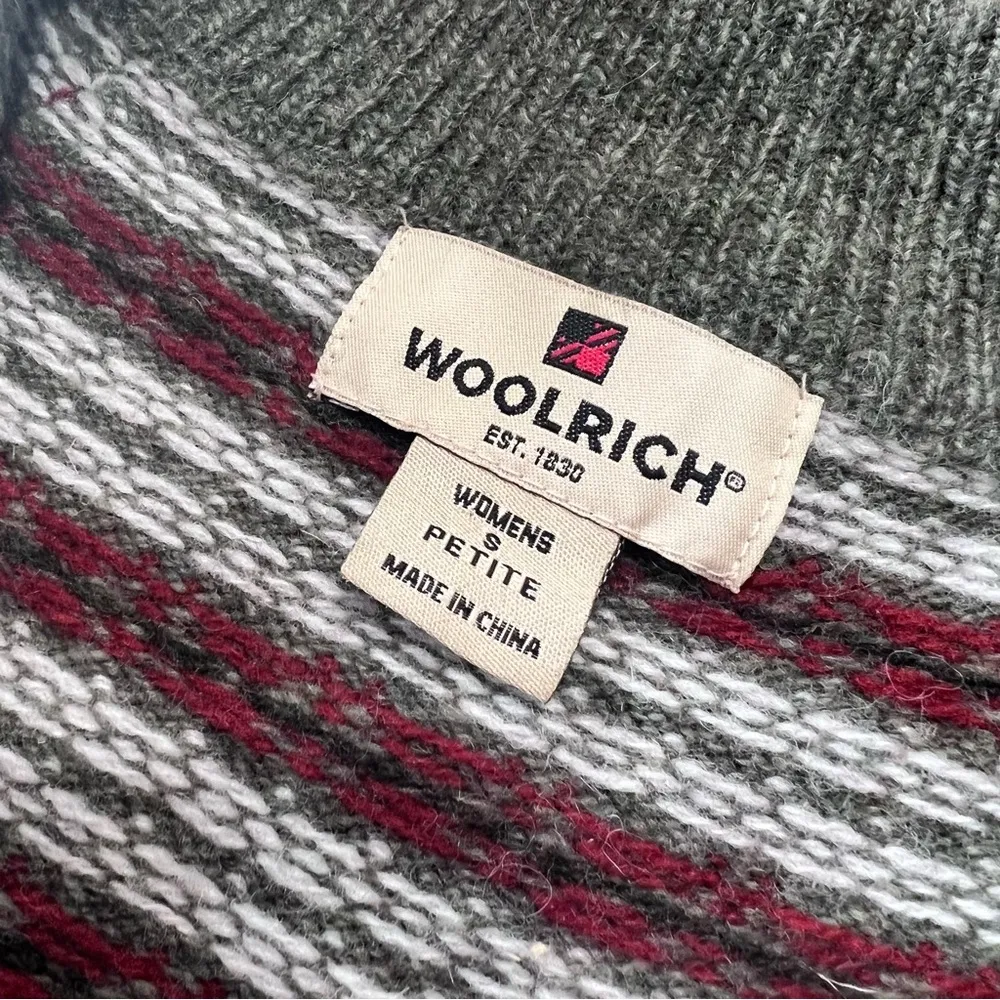 Woolrich Fair Isle Lambswool Sage Pull over zip sweater small petite green - Image 7
