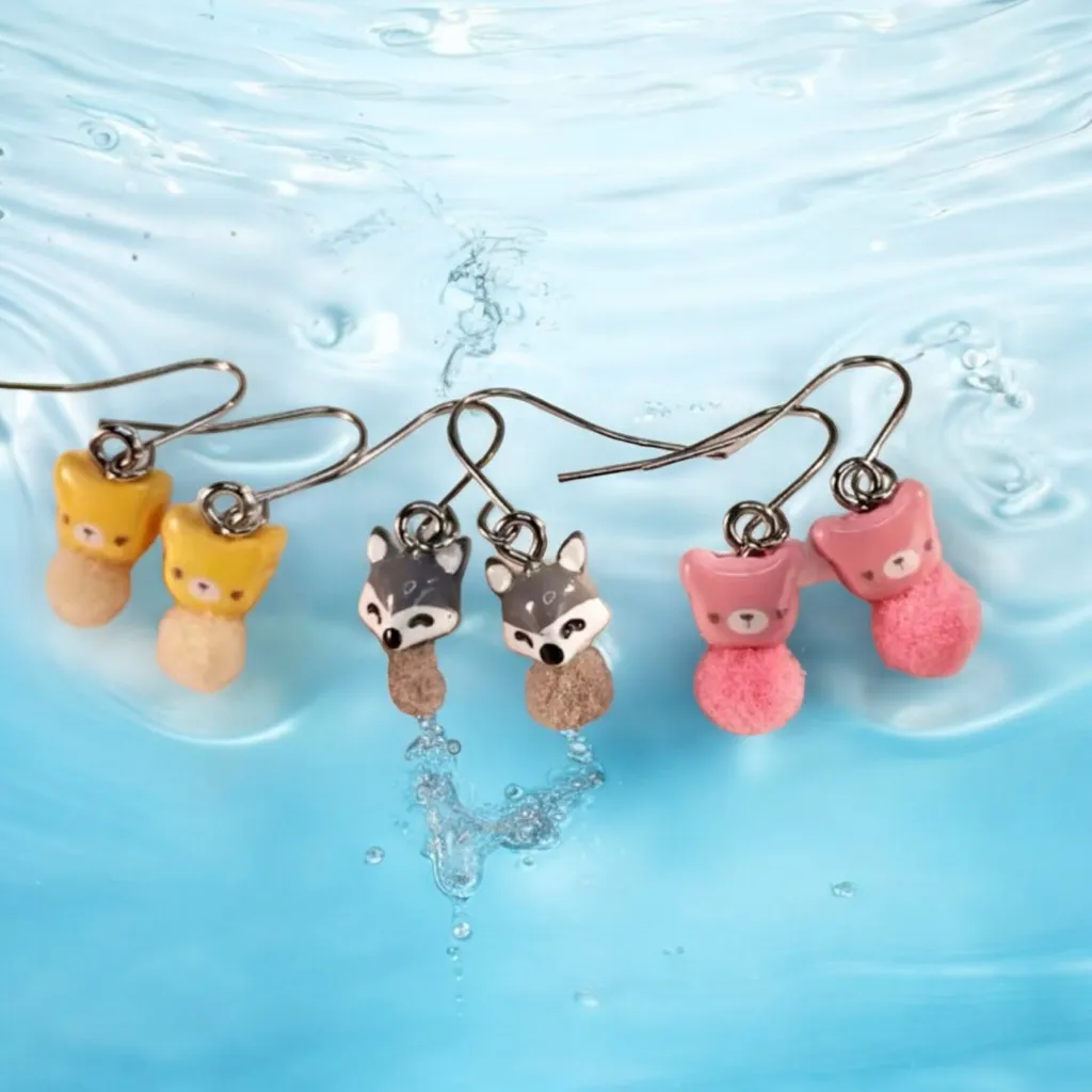 3Pair Cute Little Mini‎ Animal Fox, Bear Drop Earrings, Unique Accessories - Image 3