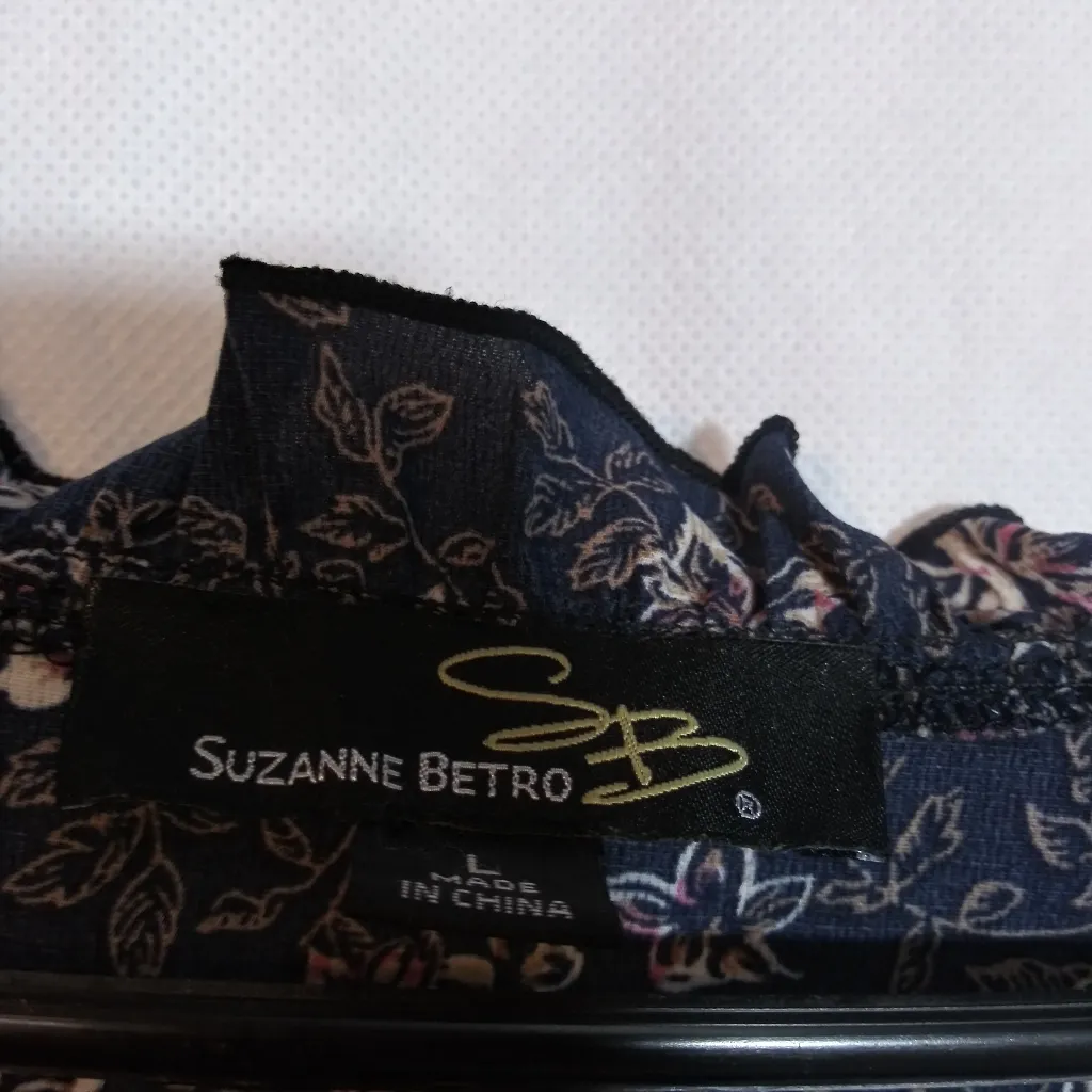 Suzanne Betro Dark Floral Black Ruffle Midi Dress Short Sleeves Size L - Image 6