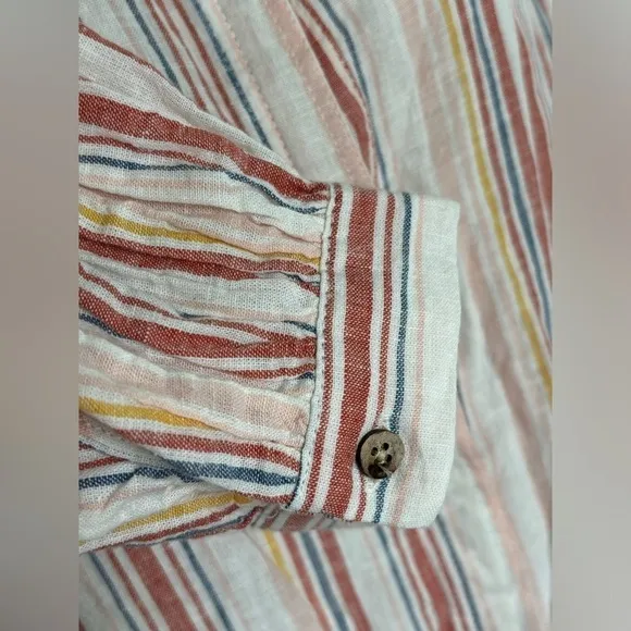 Denim and Co Naturals Button Up Top Sz S‎ Striped Coastal Grandma Beachy Linen White - Image 5