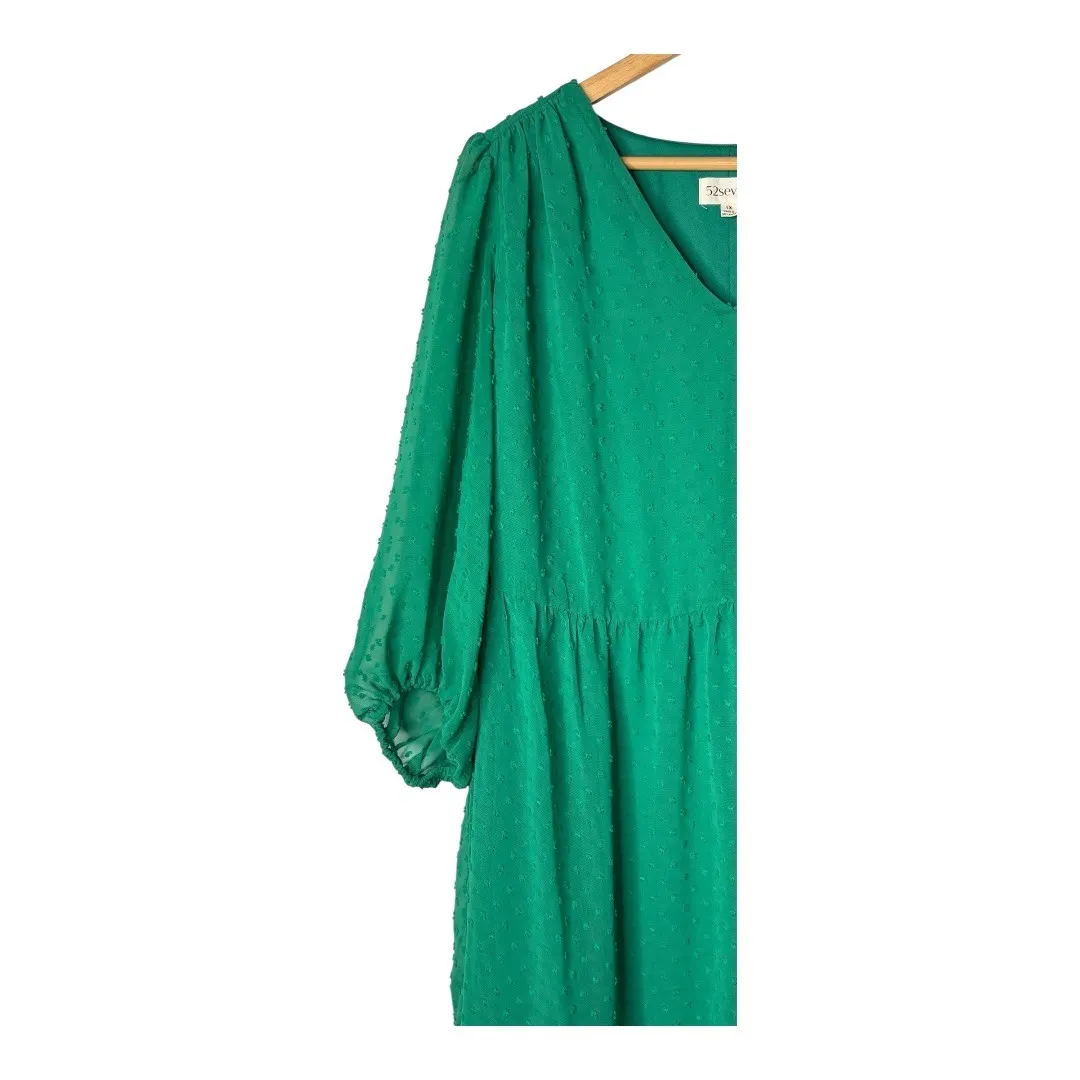 52seven Green Swiss Dot V Neck Tiered Ruffle Hem Babydoll Dress Plus Size 1X‎ - Image 5