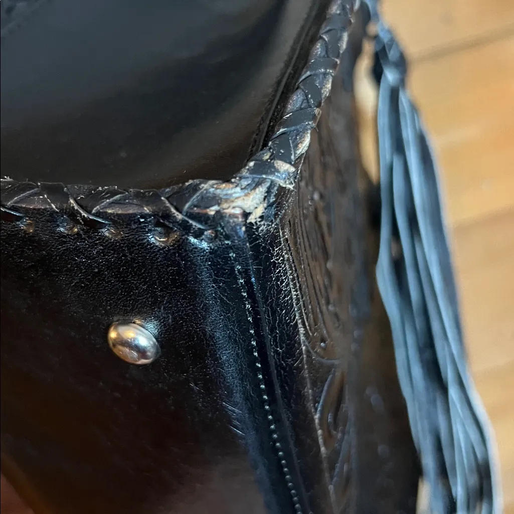 Que Chula Marcos Black Leather Handmade Woven XL Tote Purse Braid Tooled Mexico - Image 14