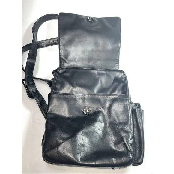 PERILINA BLACK LEATHER‎ BACKPACK  9x11x3" - Image 3