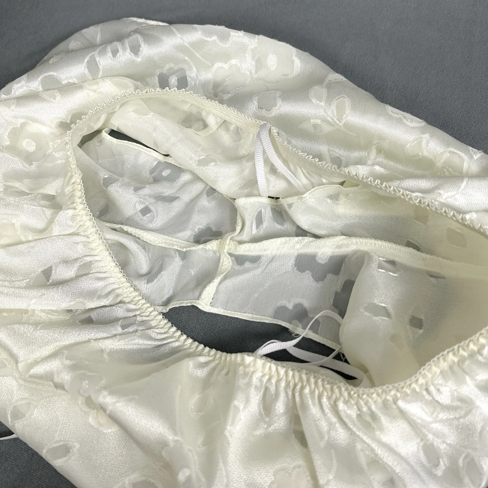 Cinema Etoile Satin Cami Tap Pants Set Large Lingerie Sleepwear Ivory Floral NOS - Image 10