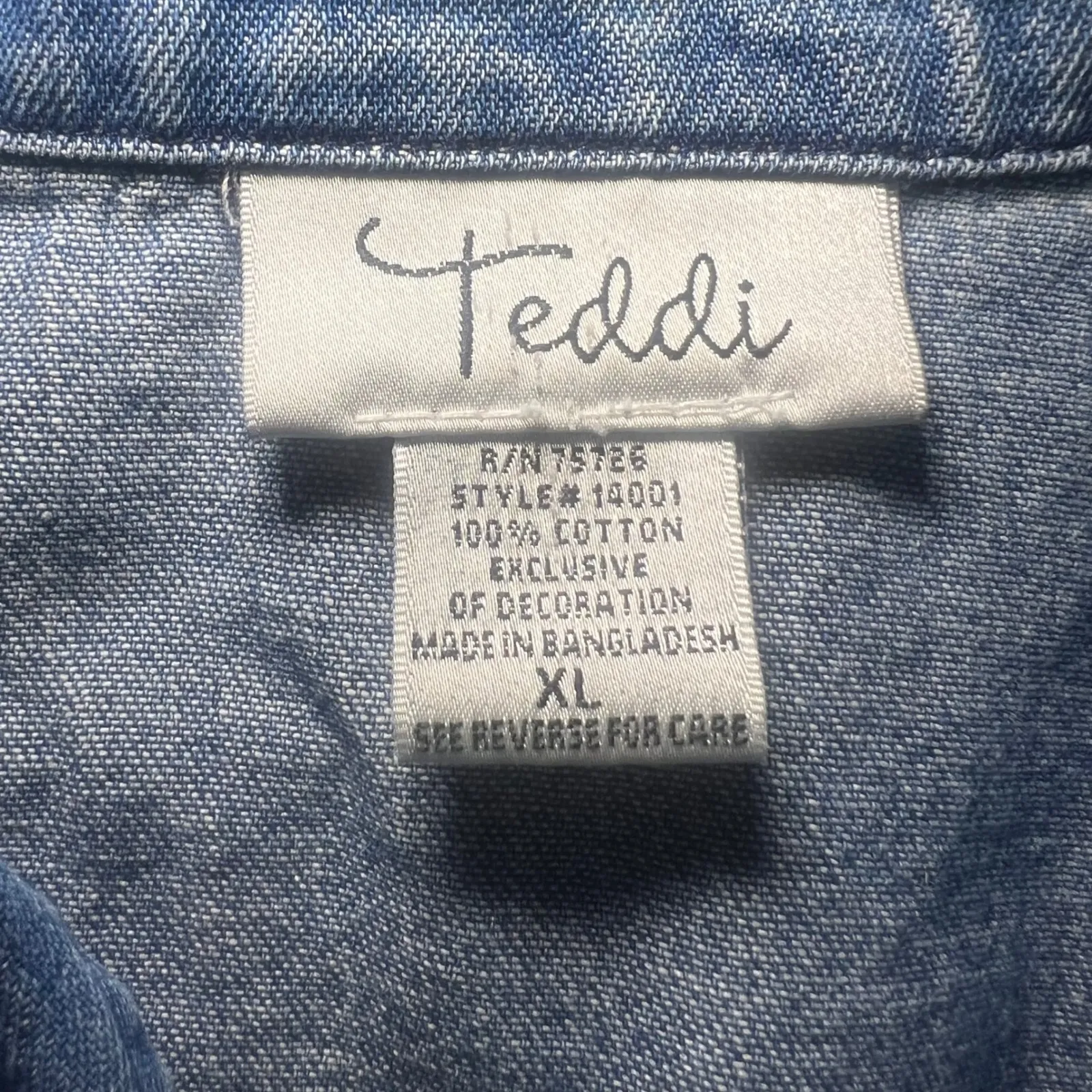 VTG 90s Teddi Denim Button Up Jacket Embroidered Collar Pockets Blue Womens XL - Image 9