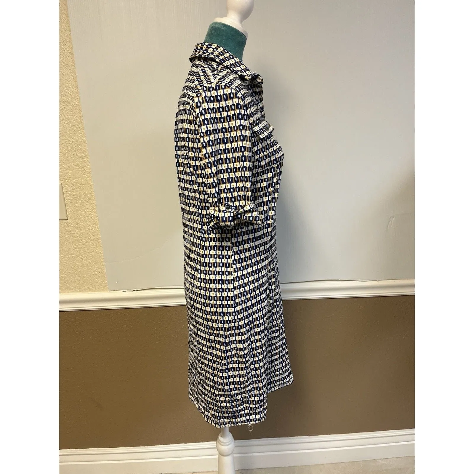 J. McLaughlin Lawrence Shirt Dress S – Catalina Cloth Geometric Print 3/4 Sleeve - Image 2