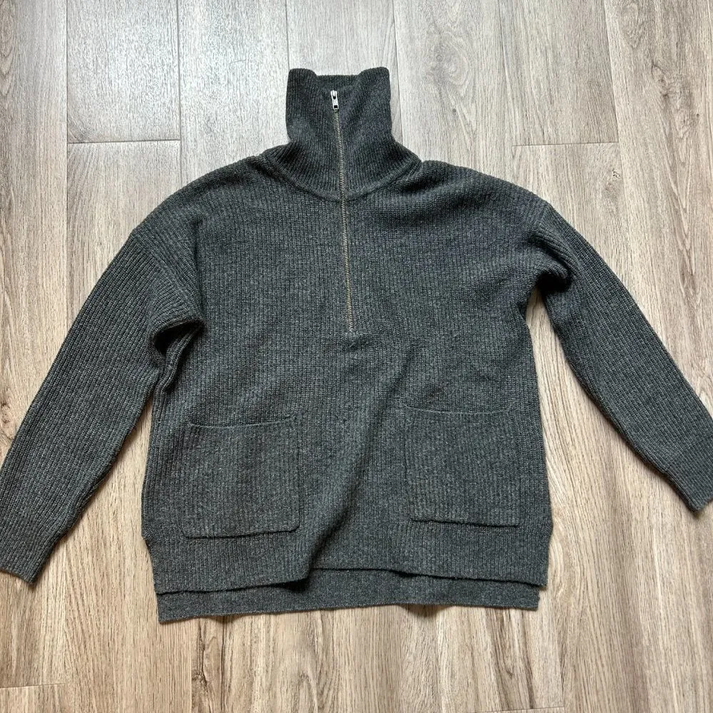 Madewell Merino Wool Blend Glenbrook Half-Zip Pullover Sweater Charcoal Gray XS - Image 3