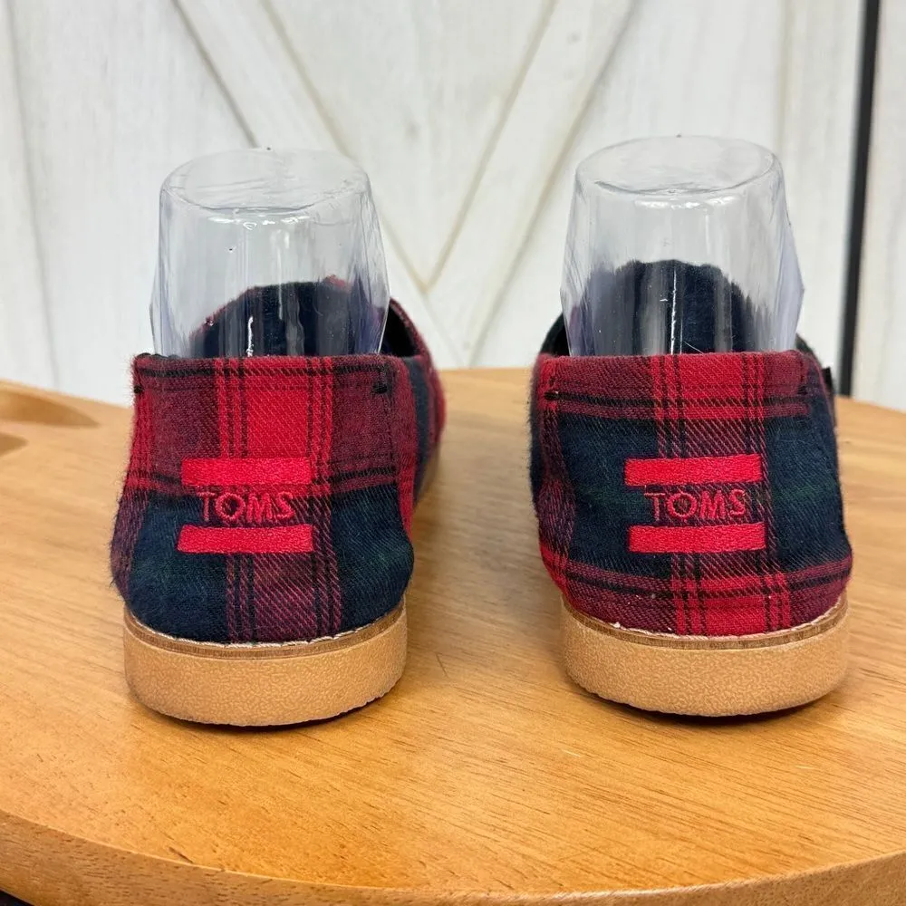 Toms Tartan‎ Plaid Flannel Alpargata Slip On Flats Shoes Red Blue 9 - Image 7