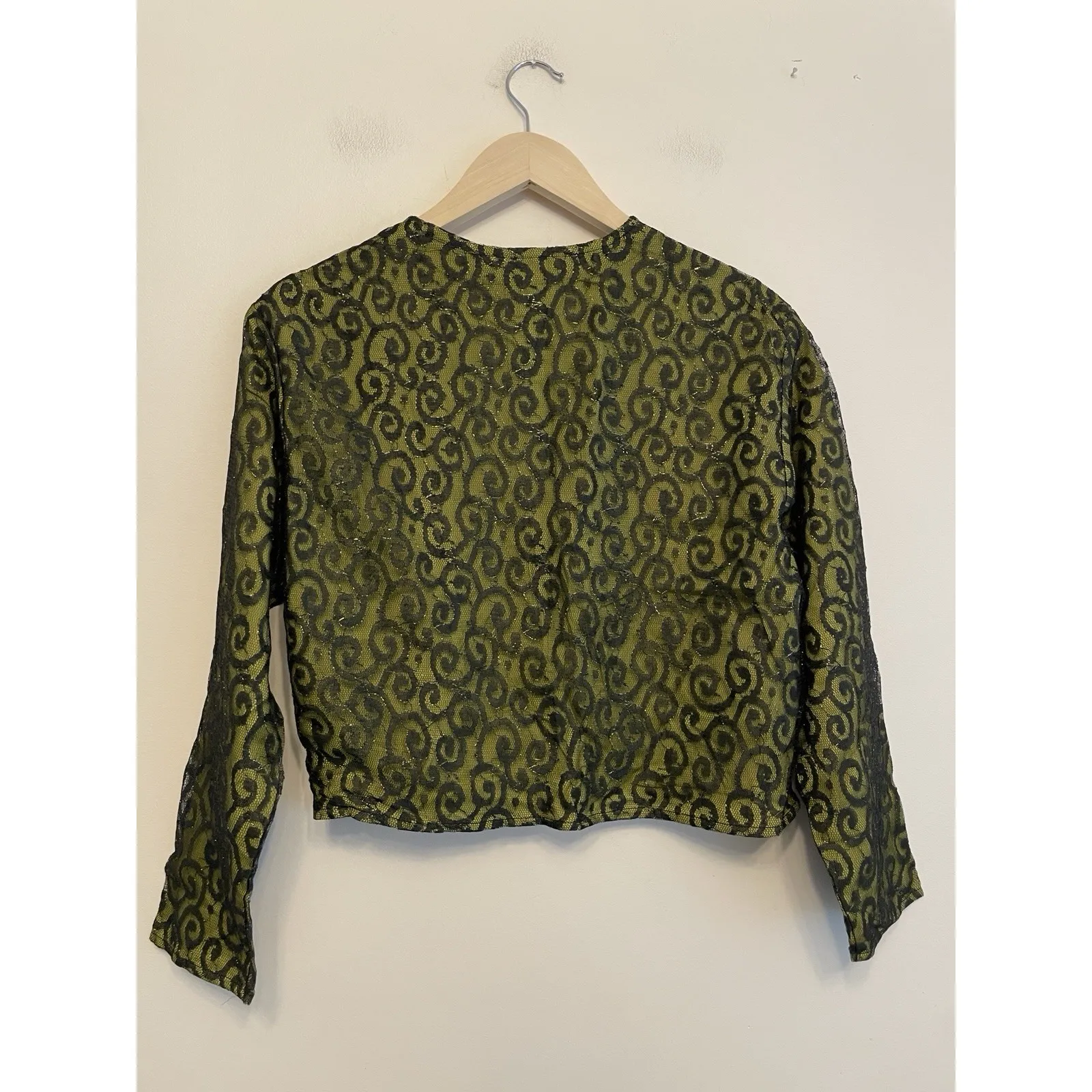 Vintage Urban Outfitters Women Size Small Cropped Button Up Jacket‎ Lace Green - Image 2
