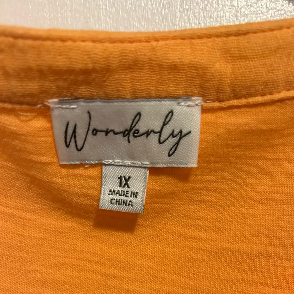Wonderly 1X Women’s Orange Button-UpTop With Detailed Sleeve - Image 3