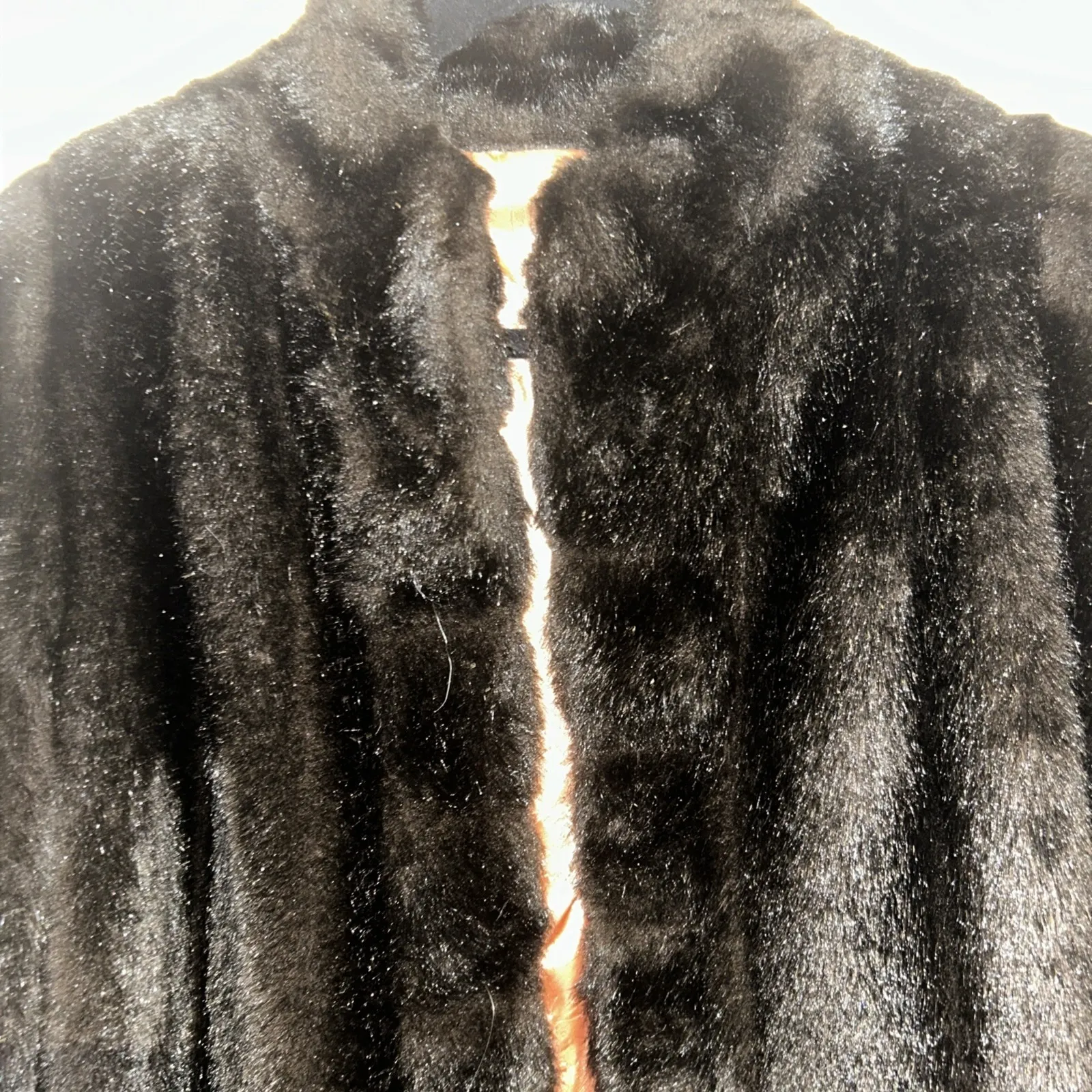 Vintage 60s Sears The Fashion Place Faux Fur Coat Black Satin Lined Mid Length Size M - Image 2