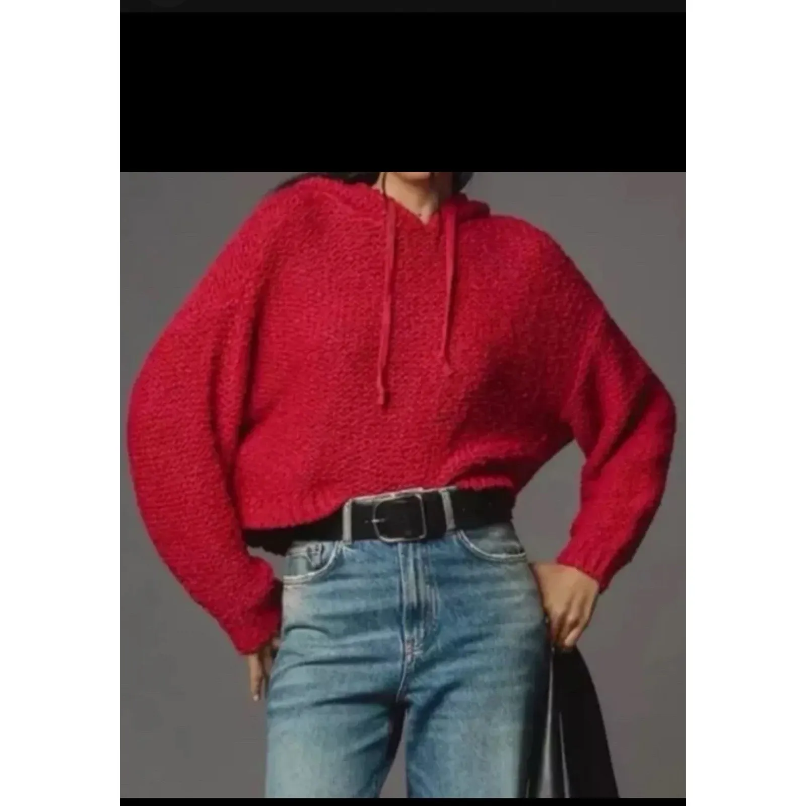 Anthropologie Pilcro‎ Women's NWT Sailcloth Hooded Sweater Red Oversized Sz M - Image 5