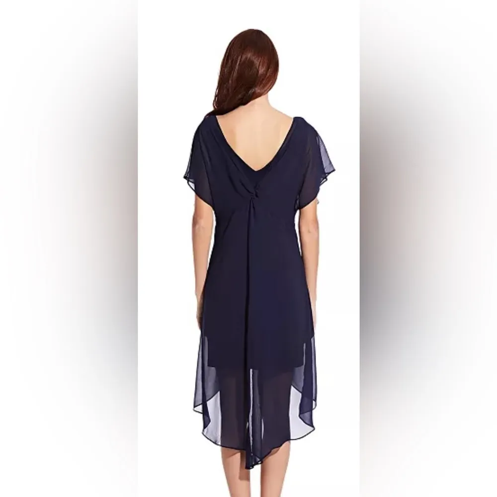 Adrianna Papell black Chiffon Overlay A-Line Dress sheer wrap  flowy large - Image 9