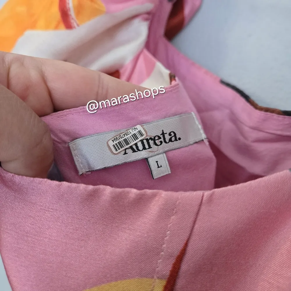 Aureta Studio Ada Midi Printed Linen Puff Sleeve Cutout Dress - Image 9