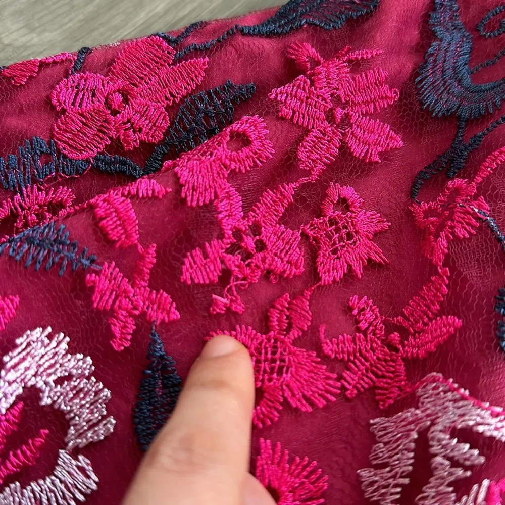 Halston Bright Raspberry Dress with Floral lace embroidery - Image 7