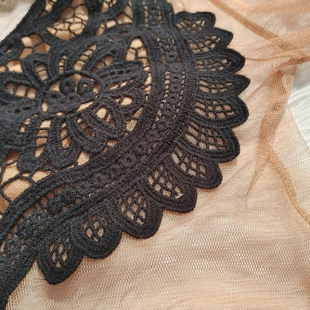 Forever 21 Size Small S Sheer Light Carmel Brown Black Cropped Crochet Festival - Image 8