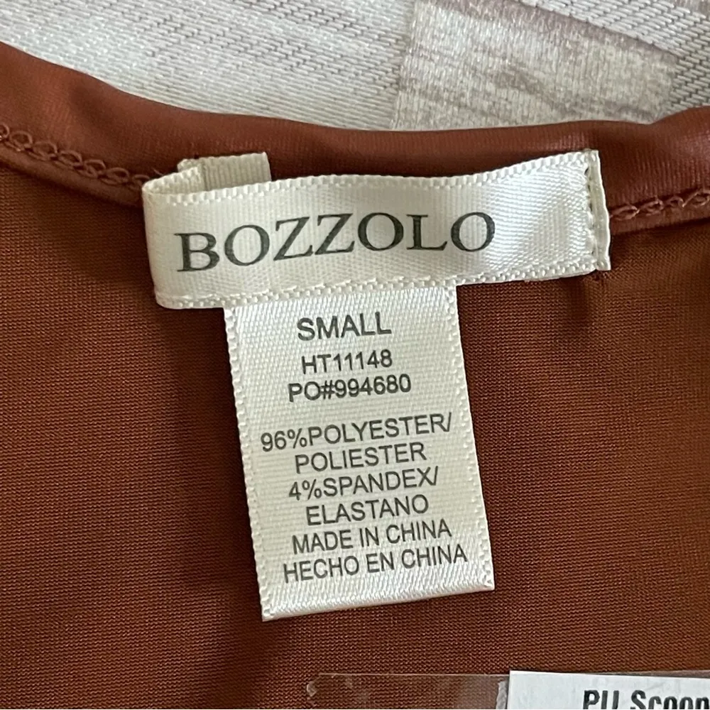 Bozzolo faux leather scoop high cut brown bodysuit size S NWT - Image 7