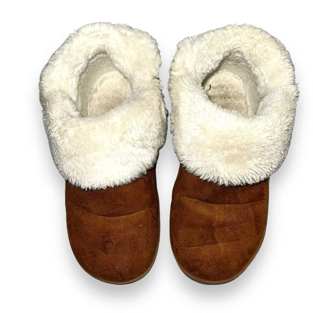 Womens Faux Suede Fleece Lined Booties Shoes Slip On Brown Beige XL 9 10 - Image 4