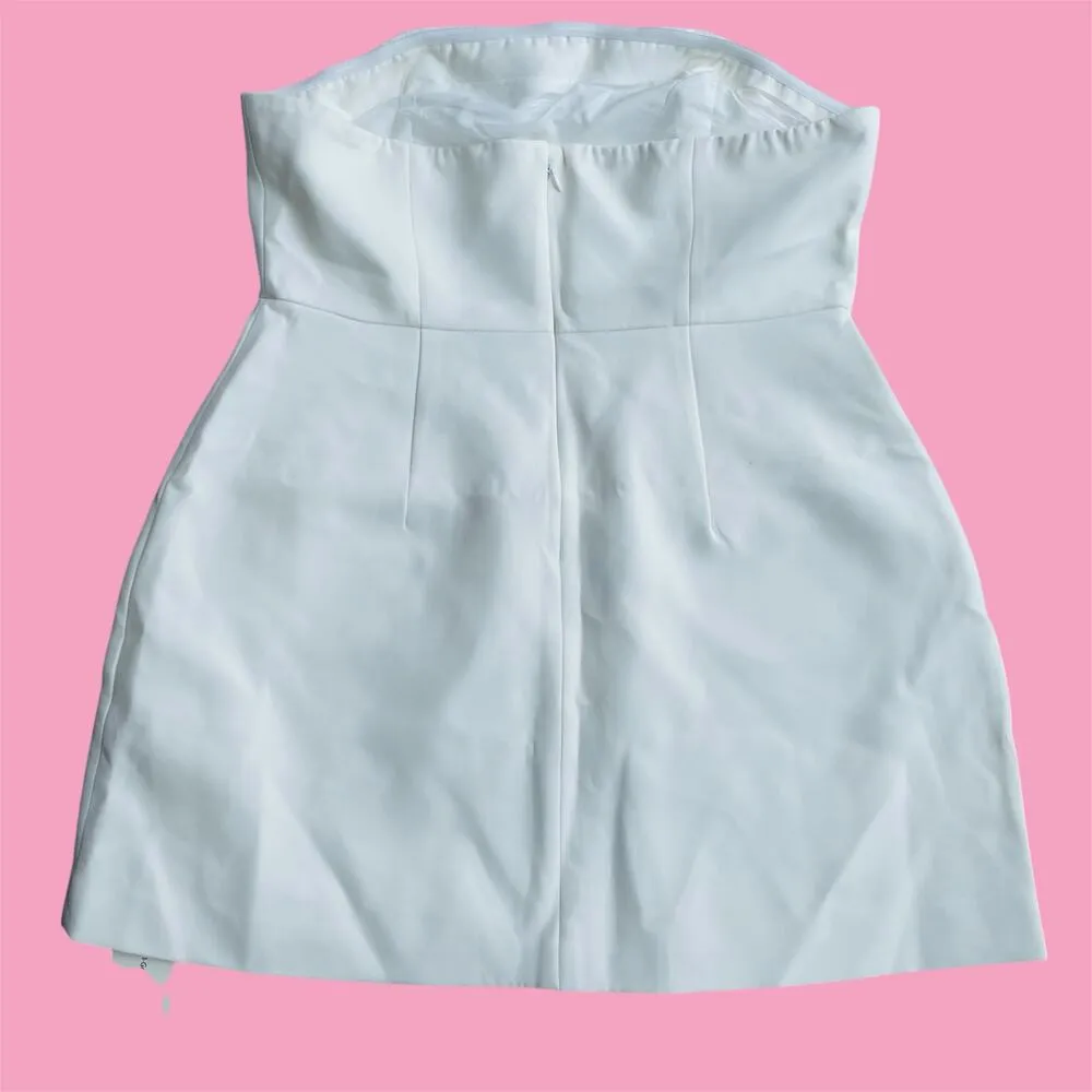 Commense Mini Dress Strapless Off White Size XL - Image 5