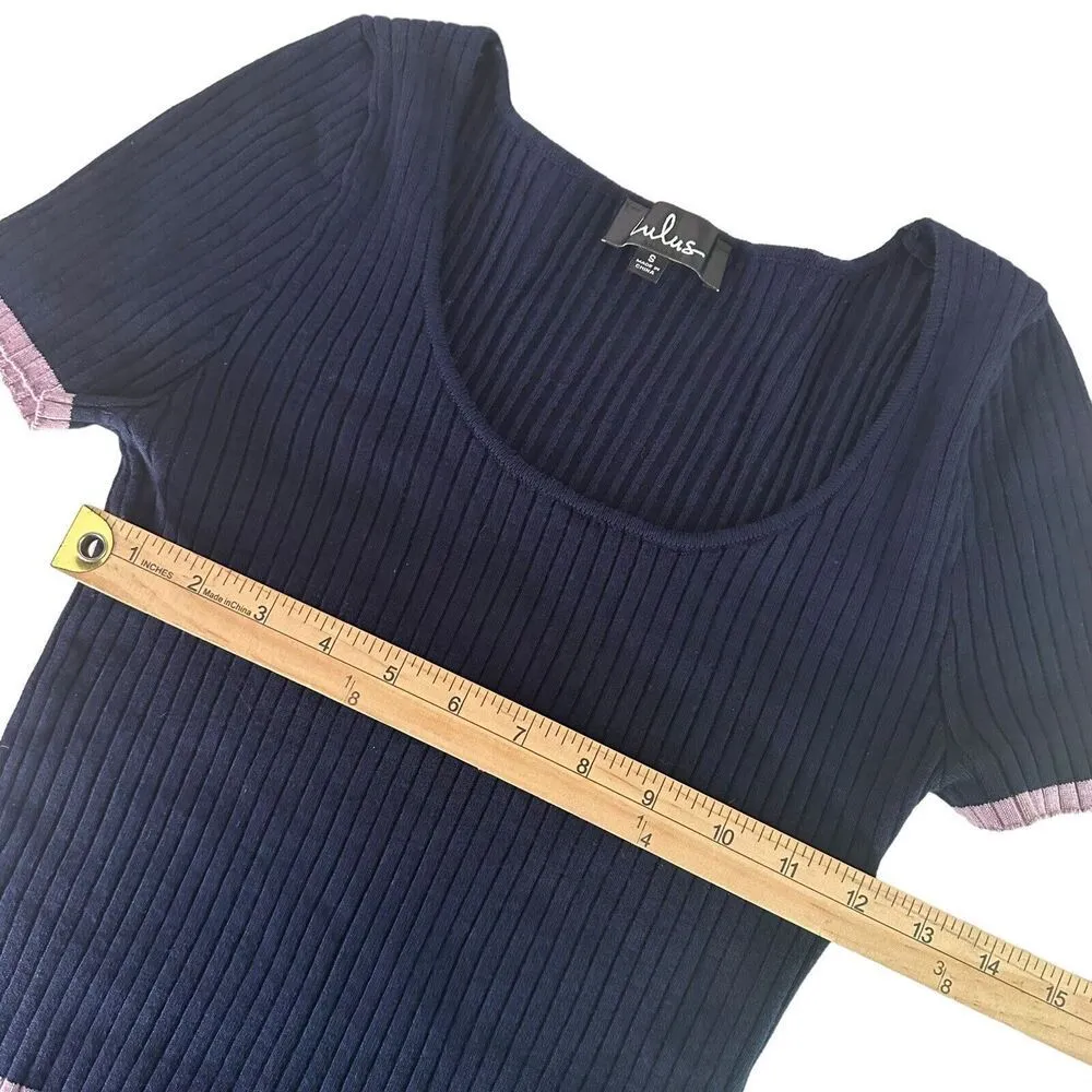 Lulus Ribbed Knit Crop Top Size S‎ Blue Baby Tee Striped Minimalist Soft Girl - Image 13