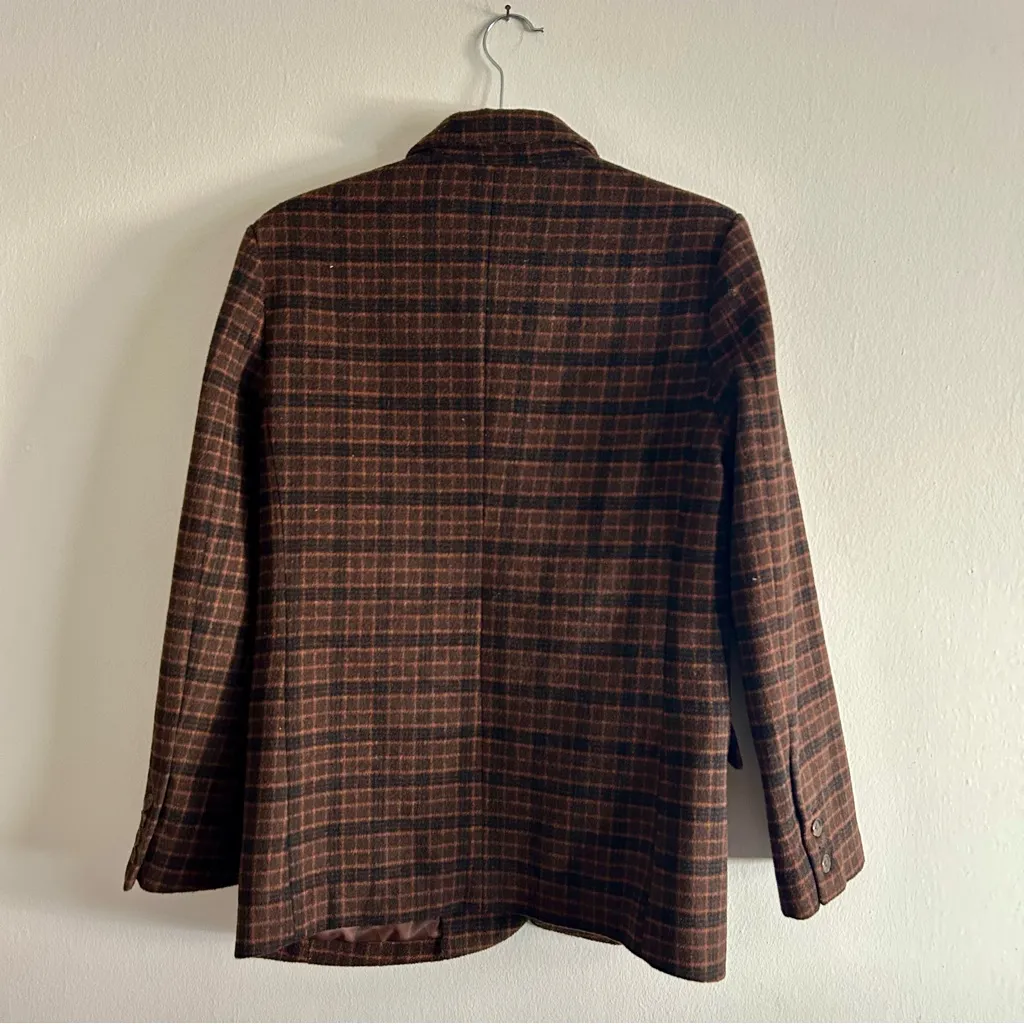 Brown Plaid Women's Blazer Jacket Size M - Image 2