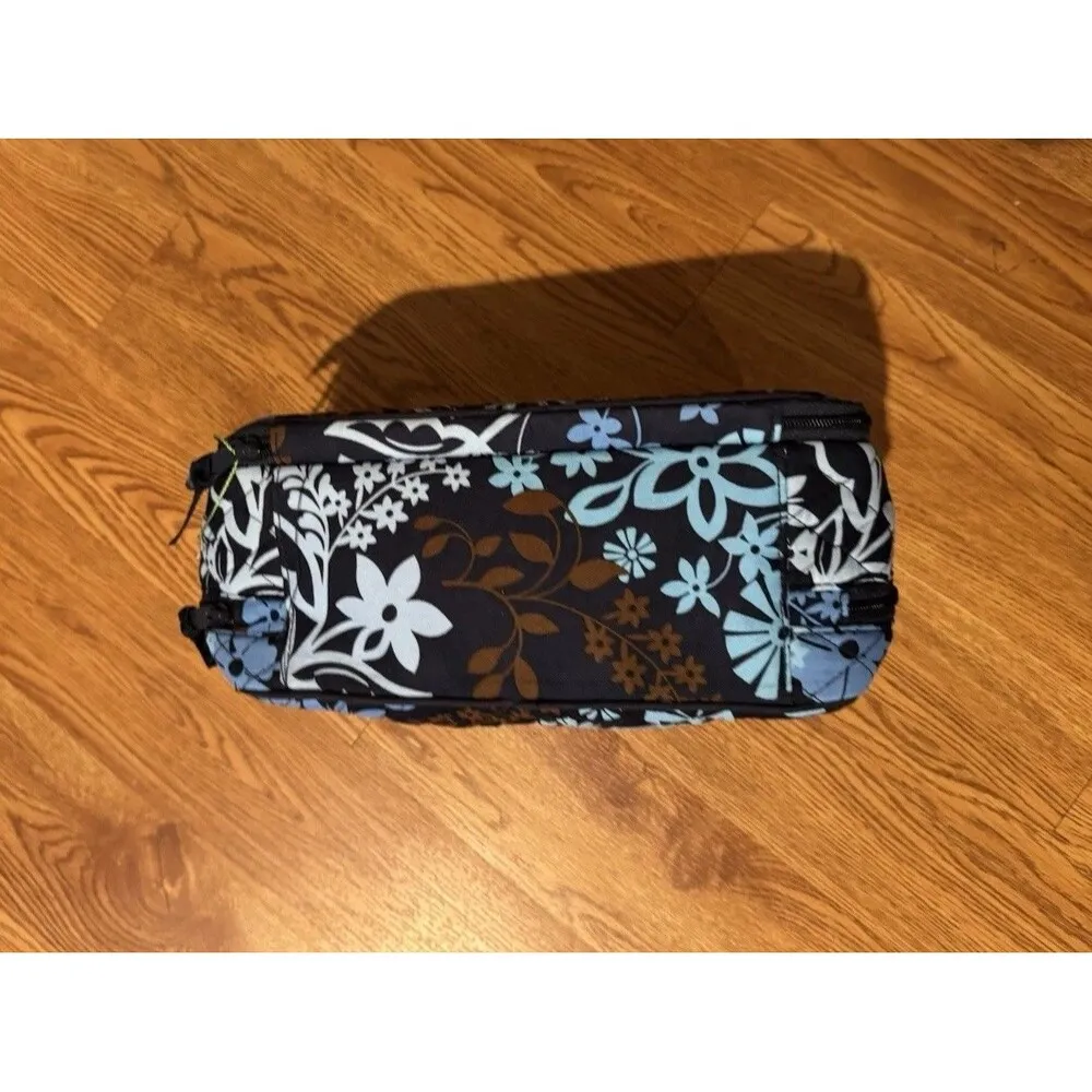 Vera Bradley Large Iconic Blush & Brush Makeup Case- Java Floral New Blue Tonal - Image 6