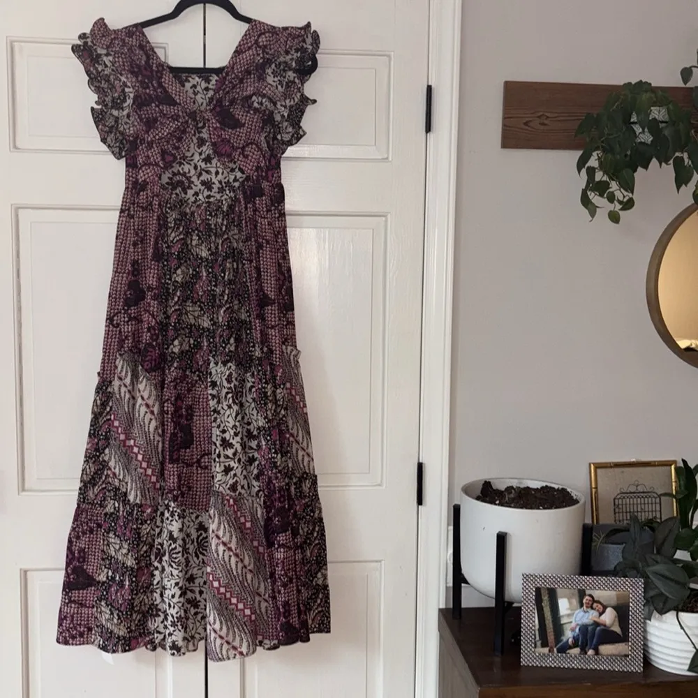 ULLA JOHNSON Zoya Ruffle Tiered‎ Floral Maxi Dress in Fuchsia Size 2 - Image 14