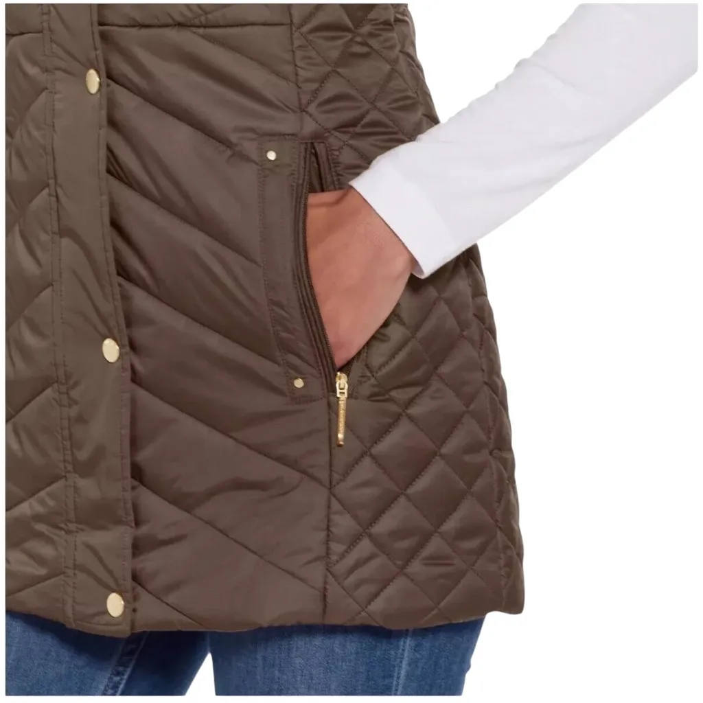 Weatherproof Brown Quilted Puffer Vest XXL Gold Snap Accent Zip Pockets EUC - Image 3