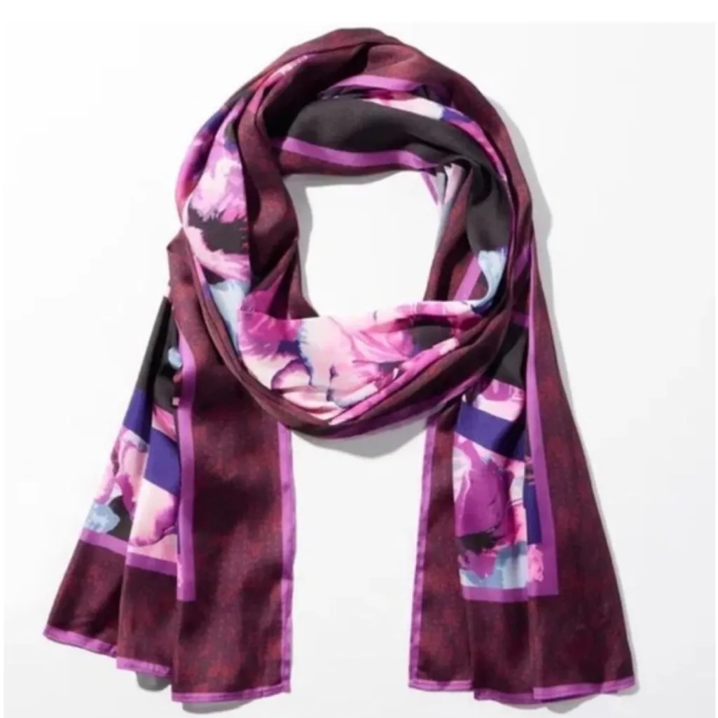 NWT WHBM Scarf Viola Purple Oblong Floral Silky Wrap - Image 2