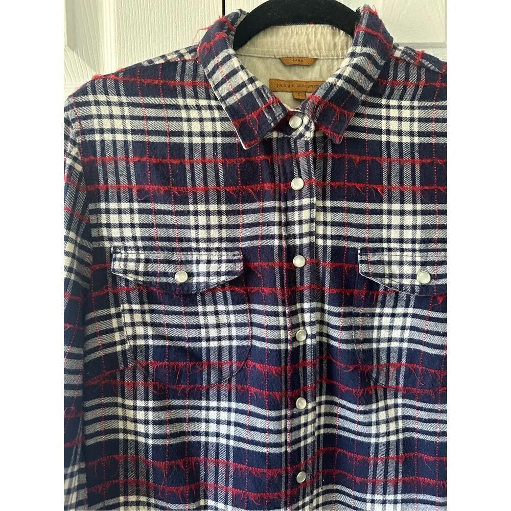 Jachs Girlfriend Lena Plaid Flannel Distressed Button Down Shirt - Image 4