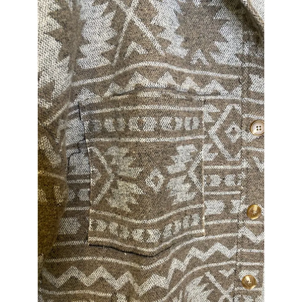 Veveret Brown Gray Thick Long Sleeve Aztec Button Down Shirt Shacket EUC Sz L Size L - Image 5