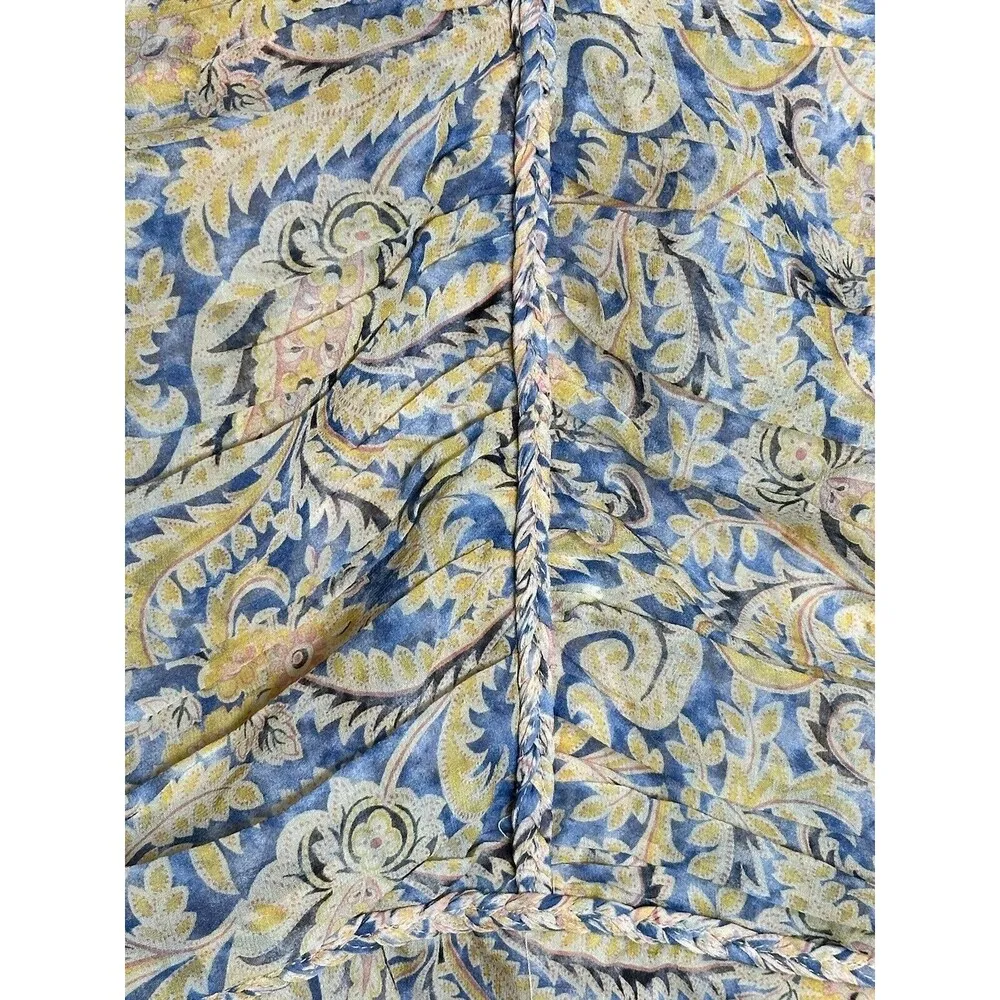 Veronica Beard Arienne Blue/Yellow Silk Gathered Halterneck Top Size 12 NWOT - Image 4