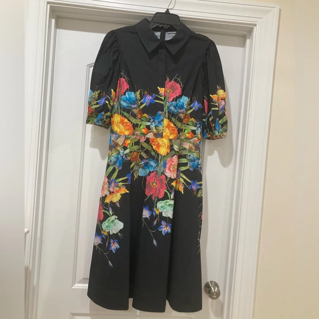 Rickie Freeman for Teri Jon Black Floral Midi Dress Size 12 - Image 8