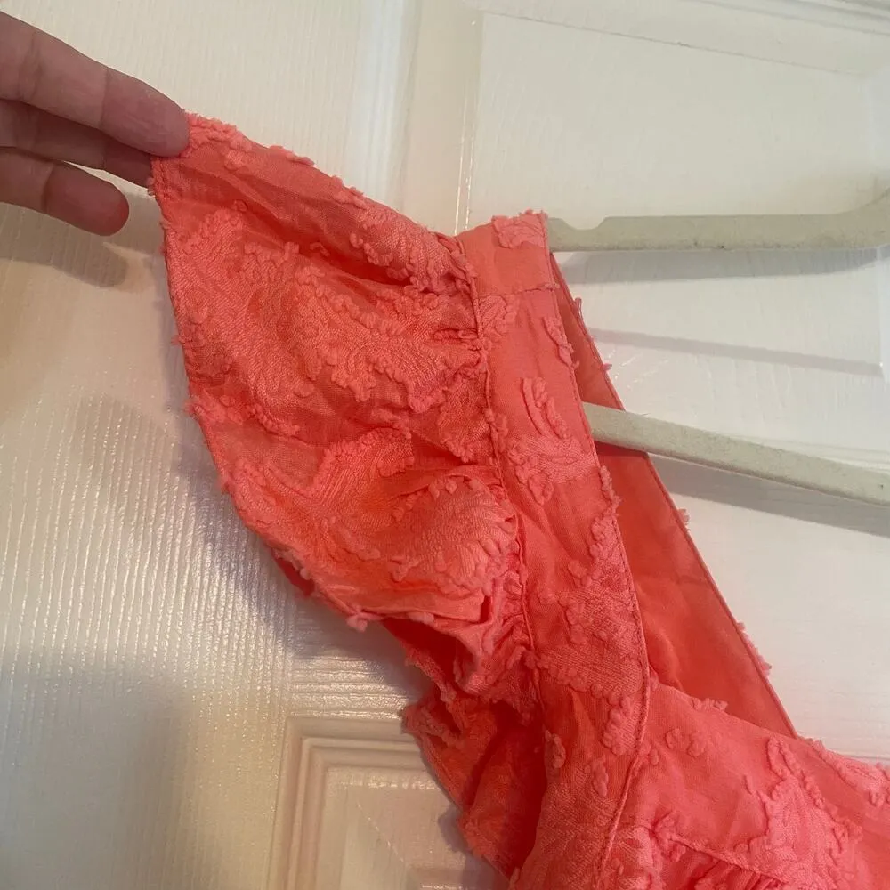 By Anthropologie Amber Tank Top Coral Ruffle Criss-Cross Straps Textured size XL - Image 4